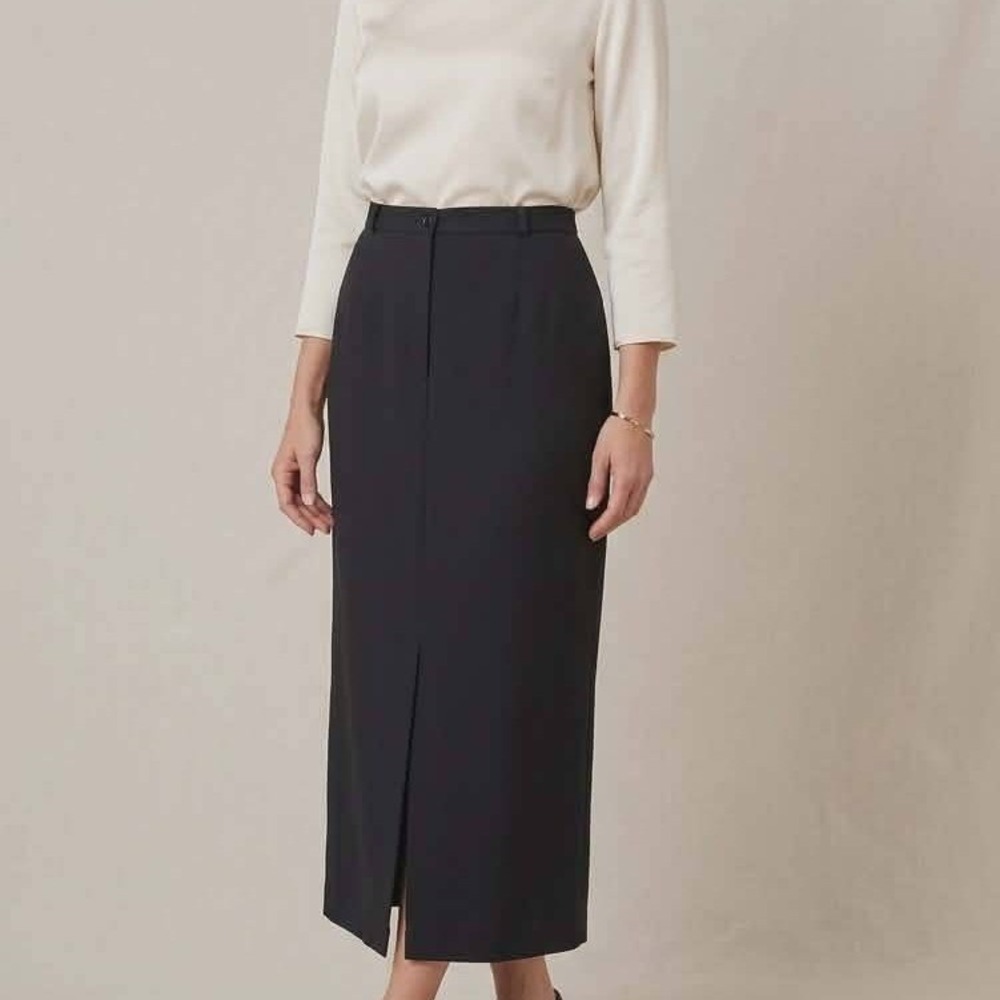 Dallaird Vintage Black Maxi Skirt High Waisted Front Slit Made in Canada Size 14